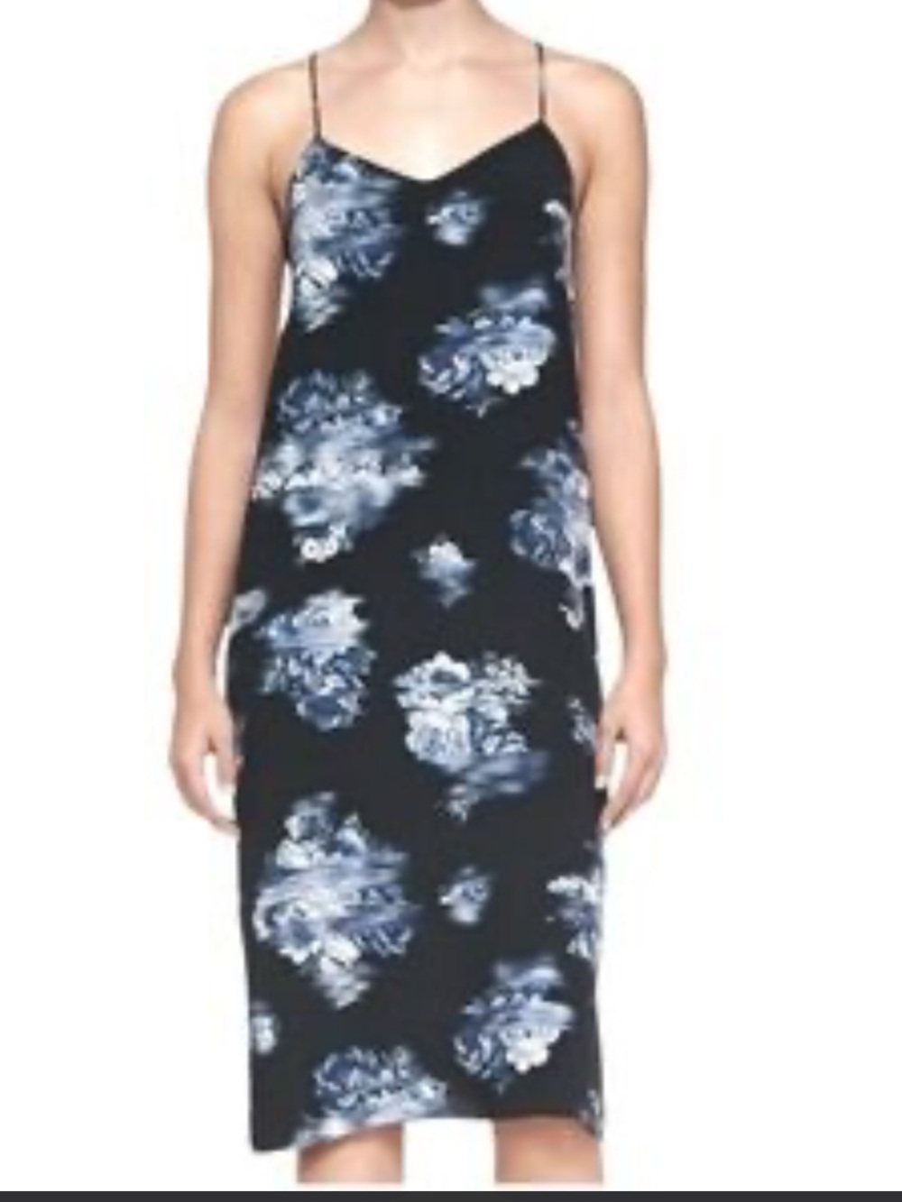 Tibi blurred dark Floral Print racer back slip Midi tank Dress Size 4 designer
